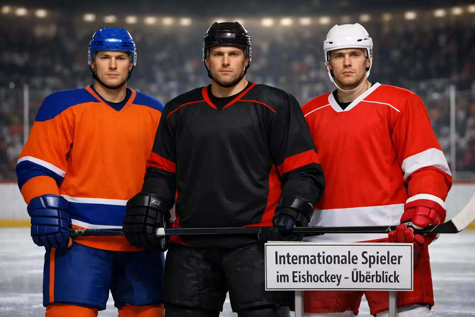 Deutsche Eishockeyspieler in NHL-Ausrüstung auf dem Eis