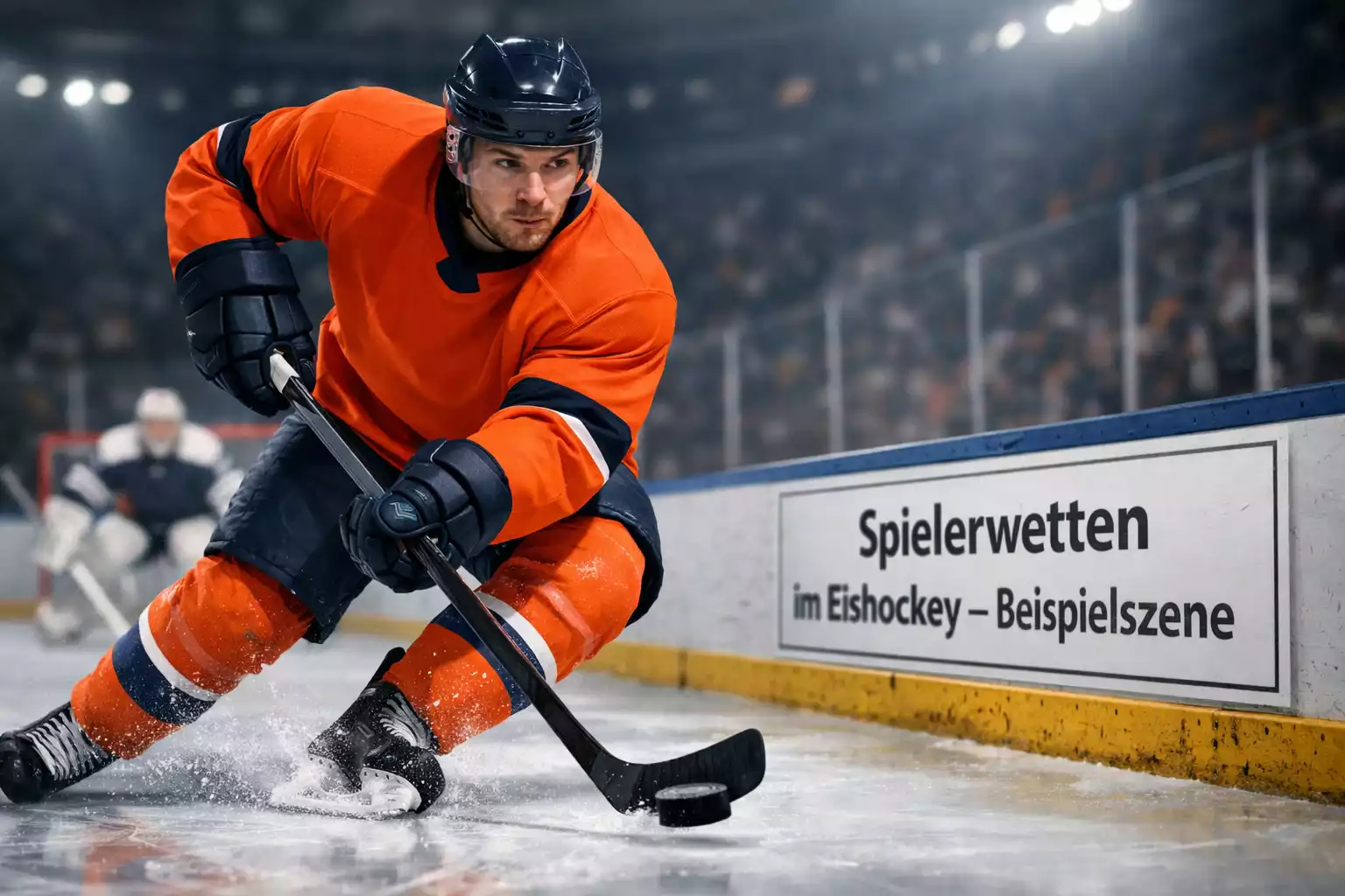 Deutscher NHL-Stürmer in Aktion mit dem Puck auf dem Eis