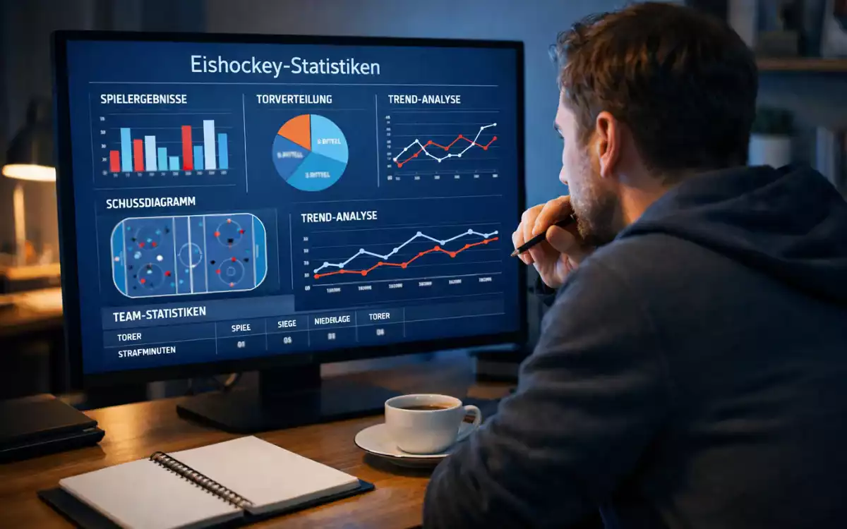 Person analysiert Sportstatistiken auf einem Computerbildschirm