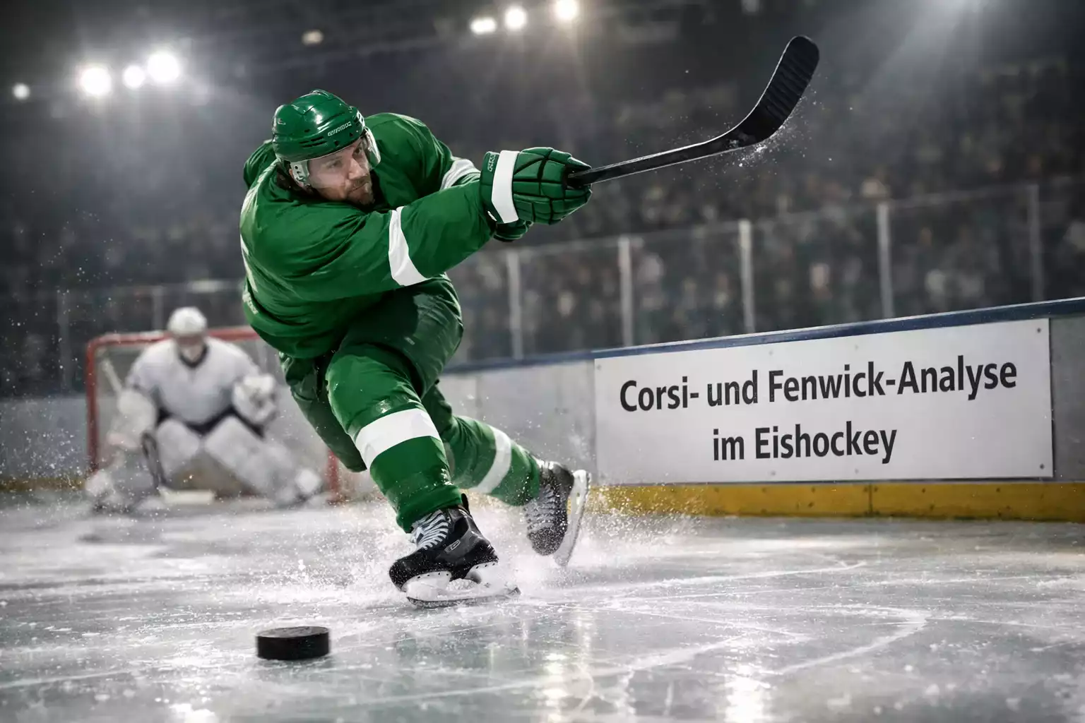 Eishockeyspieler beim Schussversuch auf das Tor in der NHL