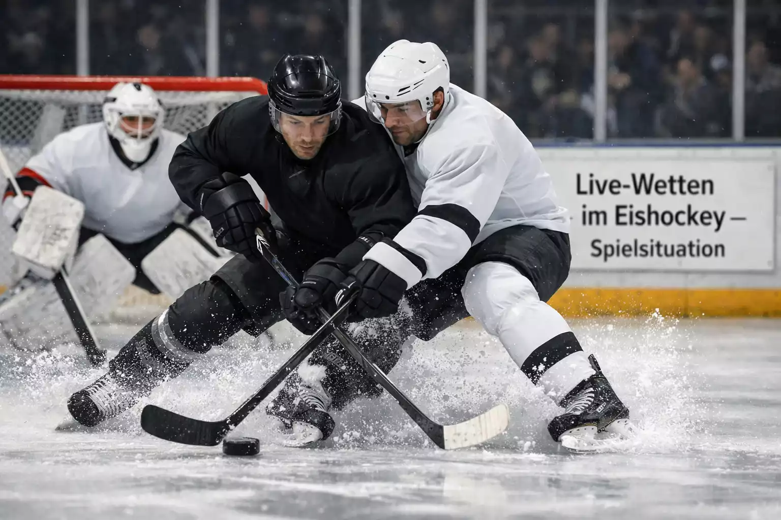 Spannendes NHL-Spielgeschehen mit Spielern im intensiven Zweikampf