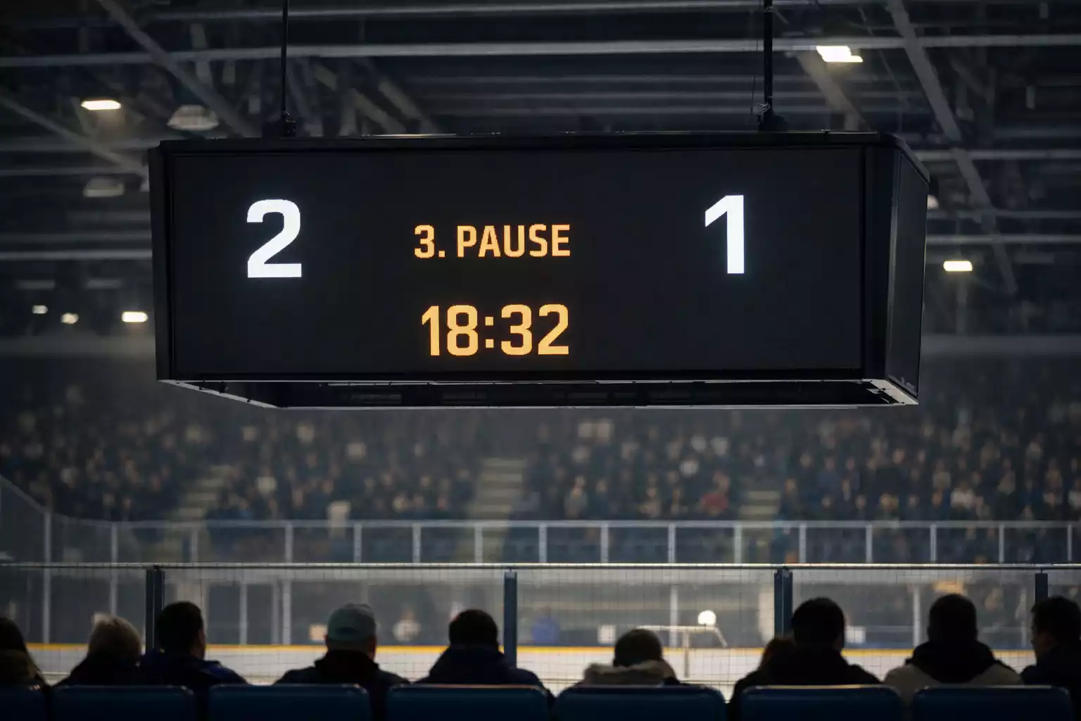 Anzeigetafel in einer Eishockeyarena mit Spielstand