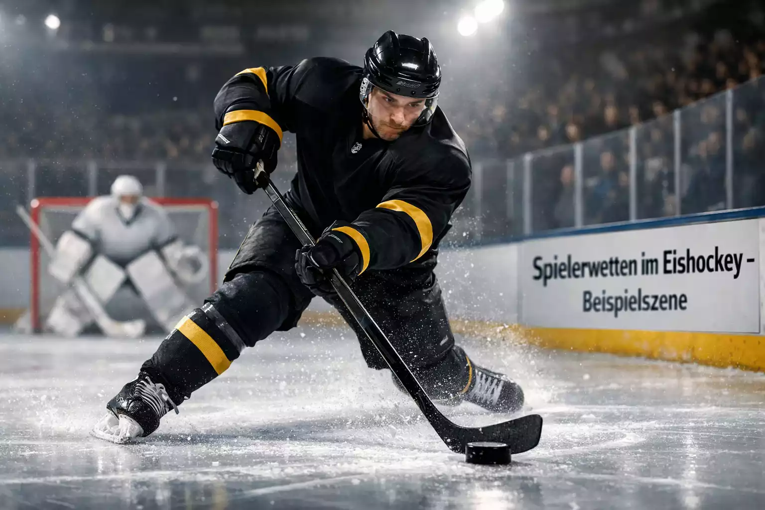 NHL-Stürmer mit Puck im Angriff kurz vor dem Torschuss