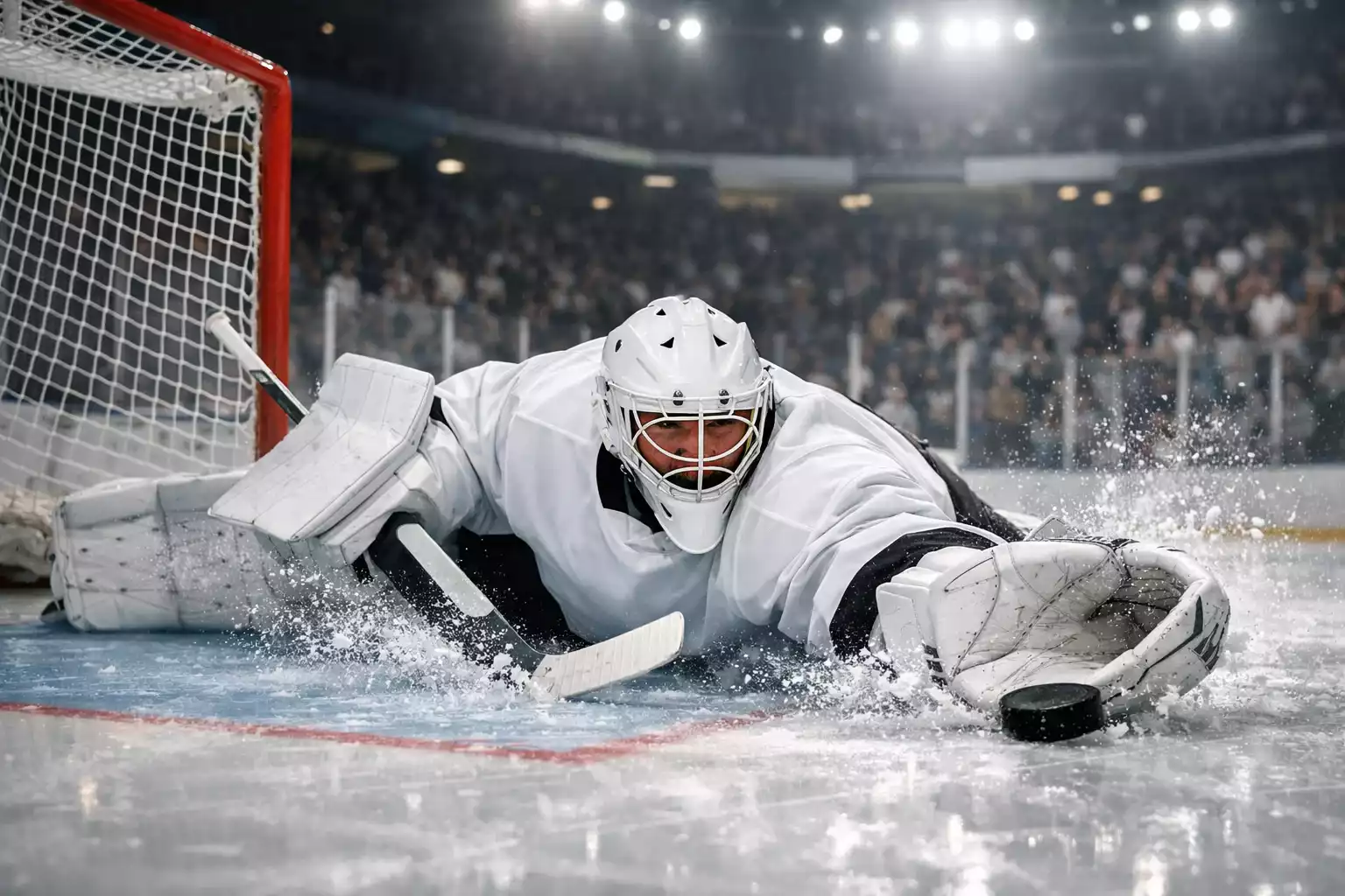 Eishockey-Torh&uuml;ter macht eine spektakul&auml;re Parade im Playoff-Spiel