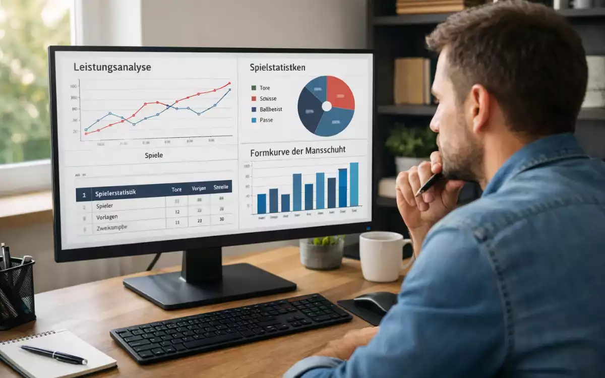 Person analysiert Sportdaten auf einem Computerbildschirm