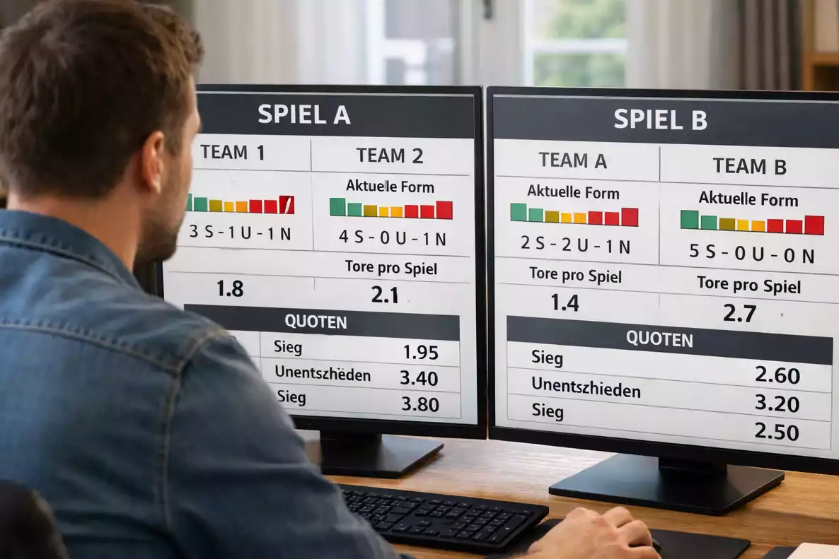 Person vergleicht verschiedene Websites auf zwei Bildschirmen