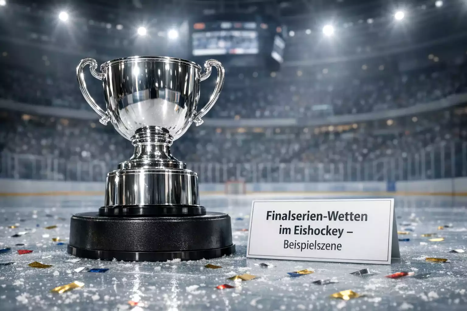 Silberner Pokal auf dem Eis symbolisiert das Stanley Cup Finale