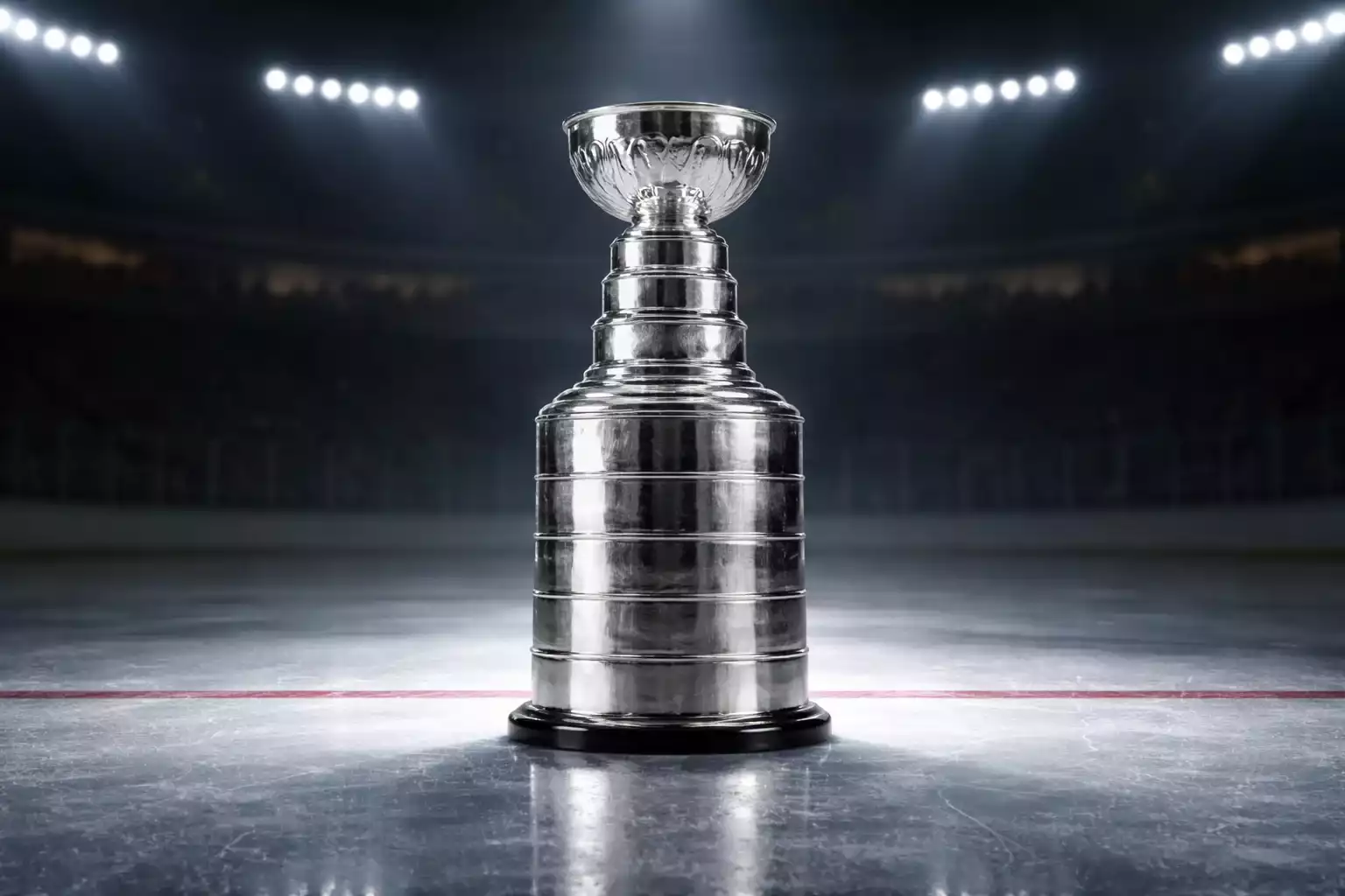 Der legendäre Stanley Cup auf dem Eis präsentiert